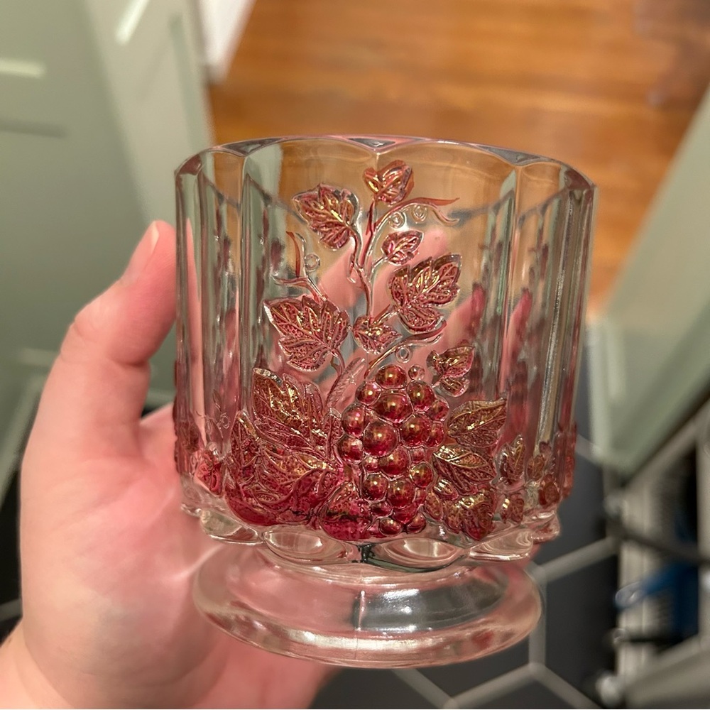 Vintage Westmoreland Glass Candy Dish Red Flash Grapes pink purple - Picture 4 of 7